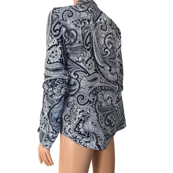 Michael Kors Bohemian Print Roll Tab Long Sleeve Paisley Zipper Front Size 6 - Picture 3 of 7